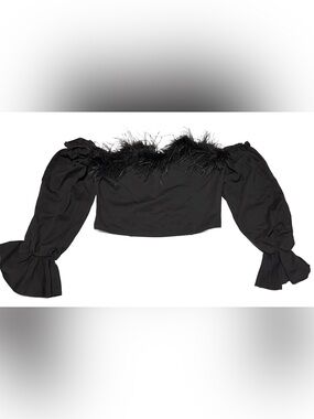 FREE PEOPLE Feather Trim Crop Top Black Coquette Balletcore Party